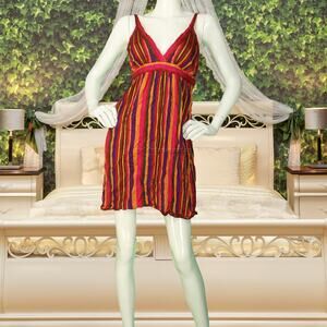 Y2K Vintage Anna Sui Striped Rainbow Multi Colored Sleeveless Dress S